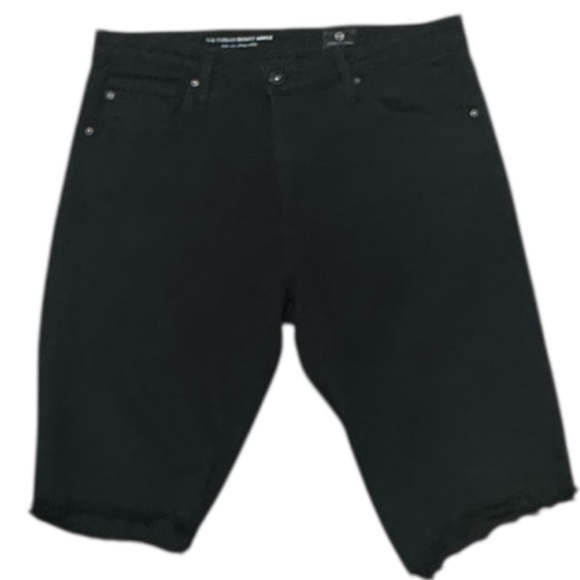 Ag Adriano‎ Goldschmied Black Jean Shorts Raw Hem Size 29 Bermuda Long Casual - Picture 1 of 5